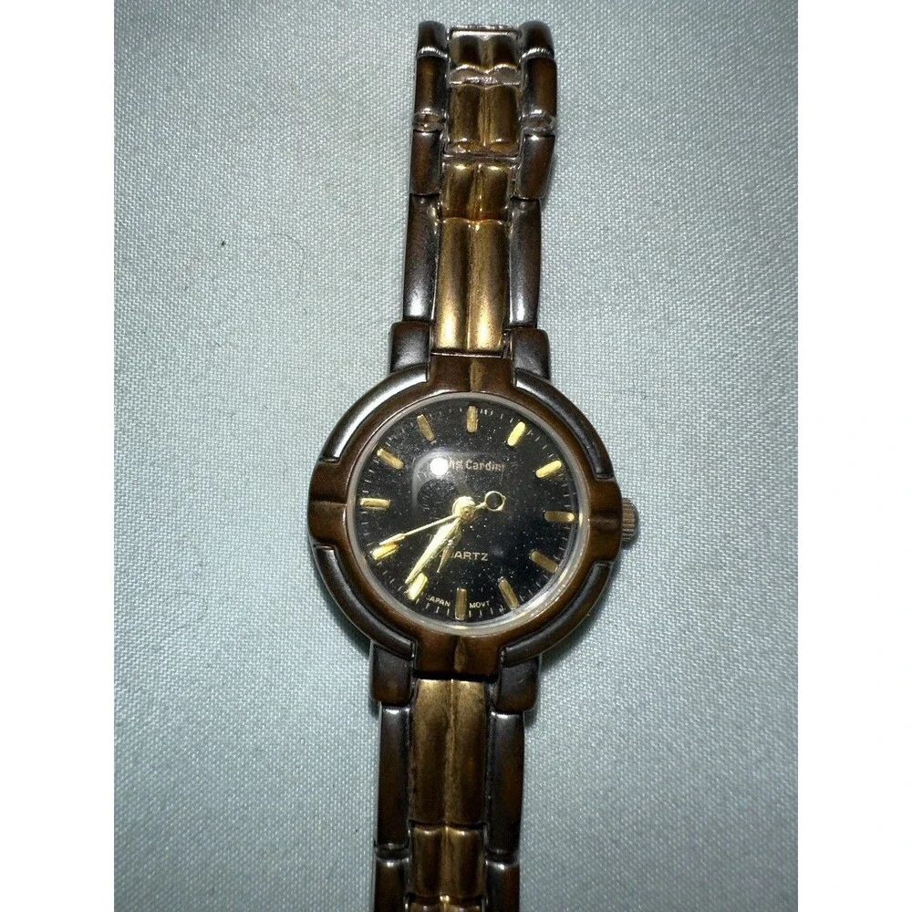 Vintage Louis Cardini Women’s Two-Tone Quartz Watch – Black Dial, Japan Move